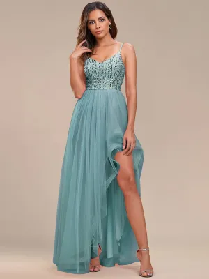 Sasha thin strap ball dress in dusky blue Express NZ wide
