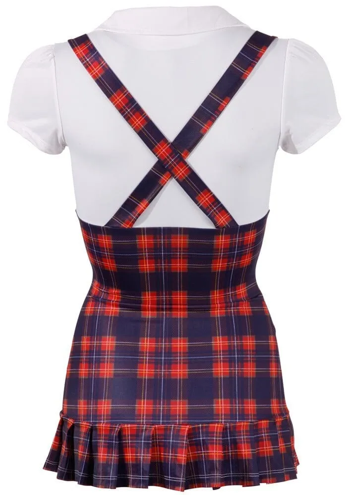 Schoolgirl Costume with Low-Cut Blouse, Pleated Hemline, and Suspender Straps