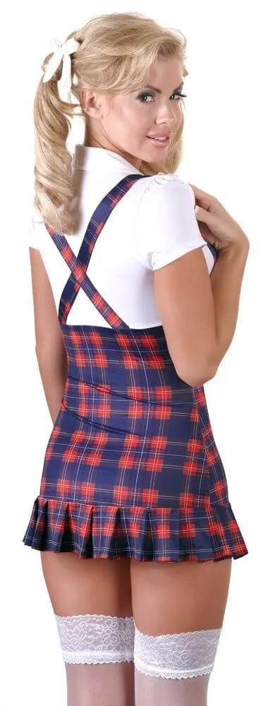 Schoolgirl Costume with Low-Cut Blouse, Pleated Hemline, and Suspender Straps