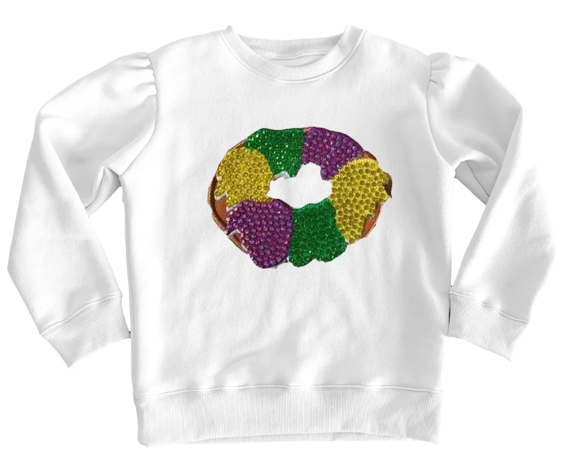 Sequin King Cake on White Holly Sweatshirt - Mardi Gras