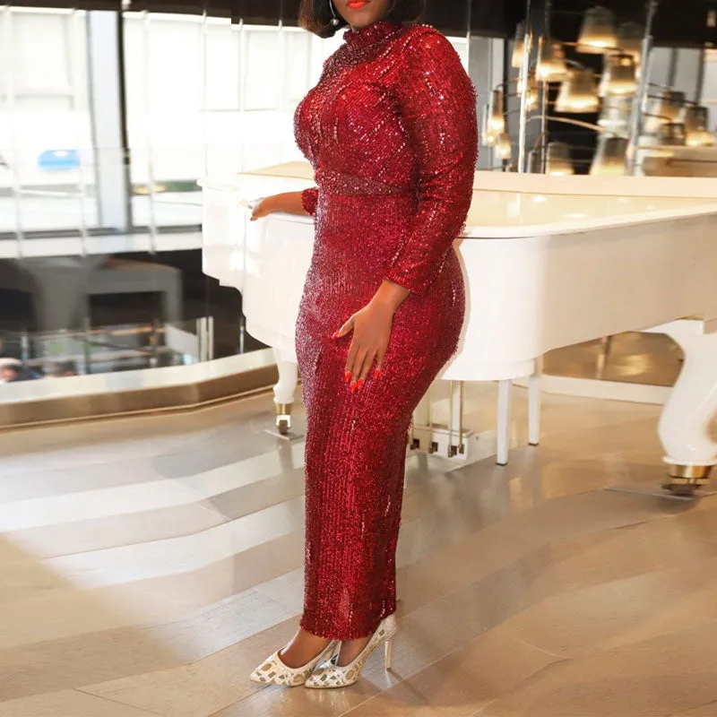 Sequins Long Sleeve Pencil Maxi Dress