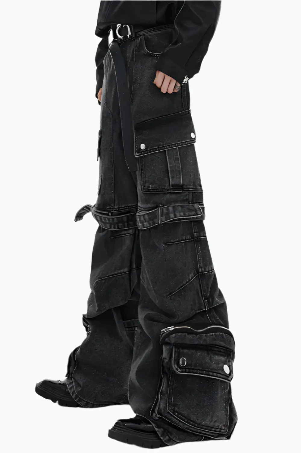Shadow Strapped Multi-Pocket Cargo Jeans