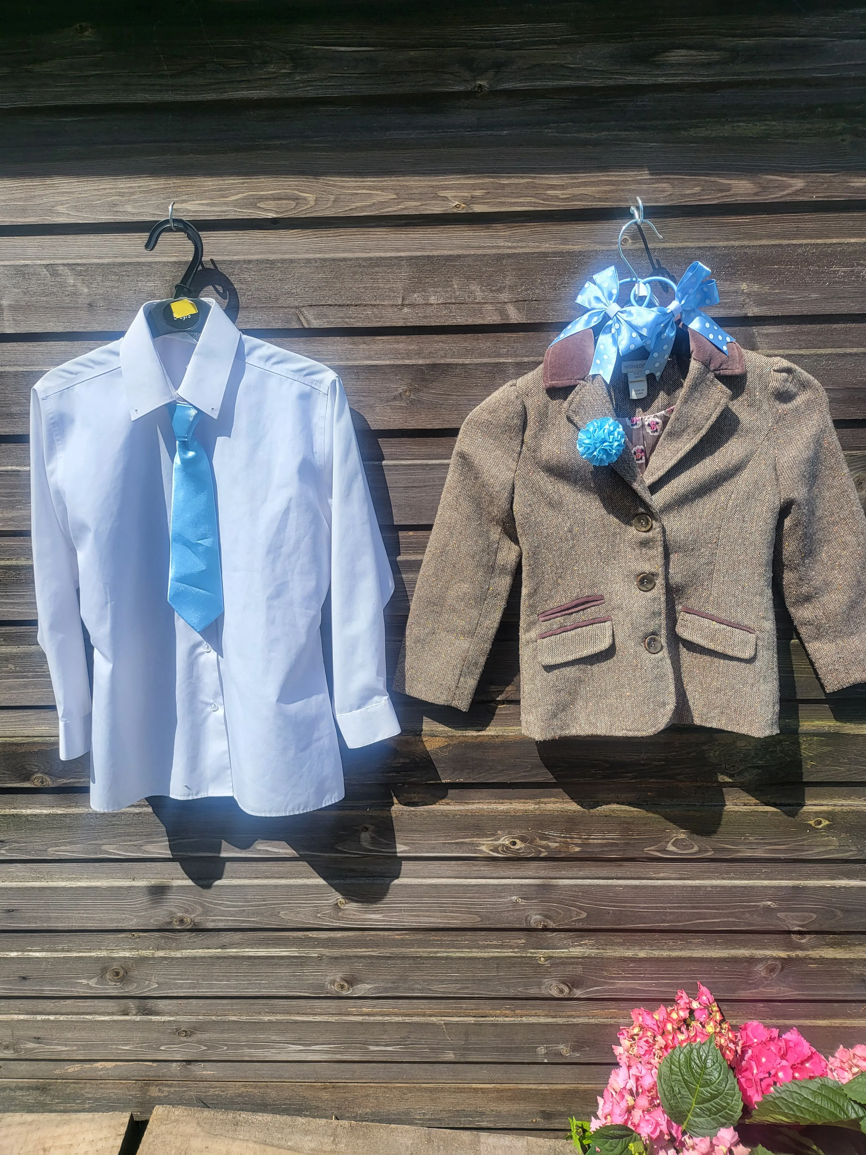 Showing Bundle, glittery brown tweed jacket, shirt and tie set, age 6