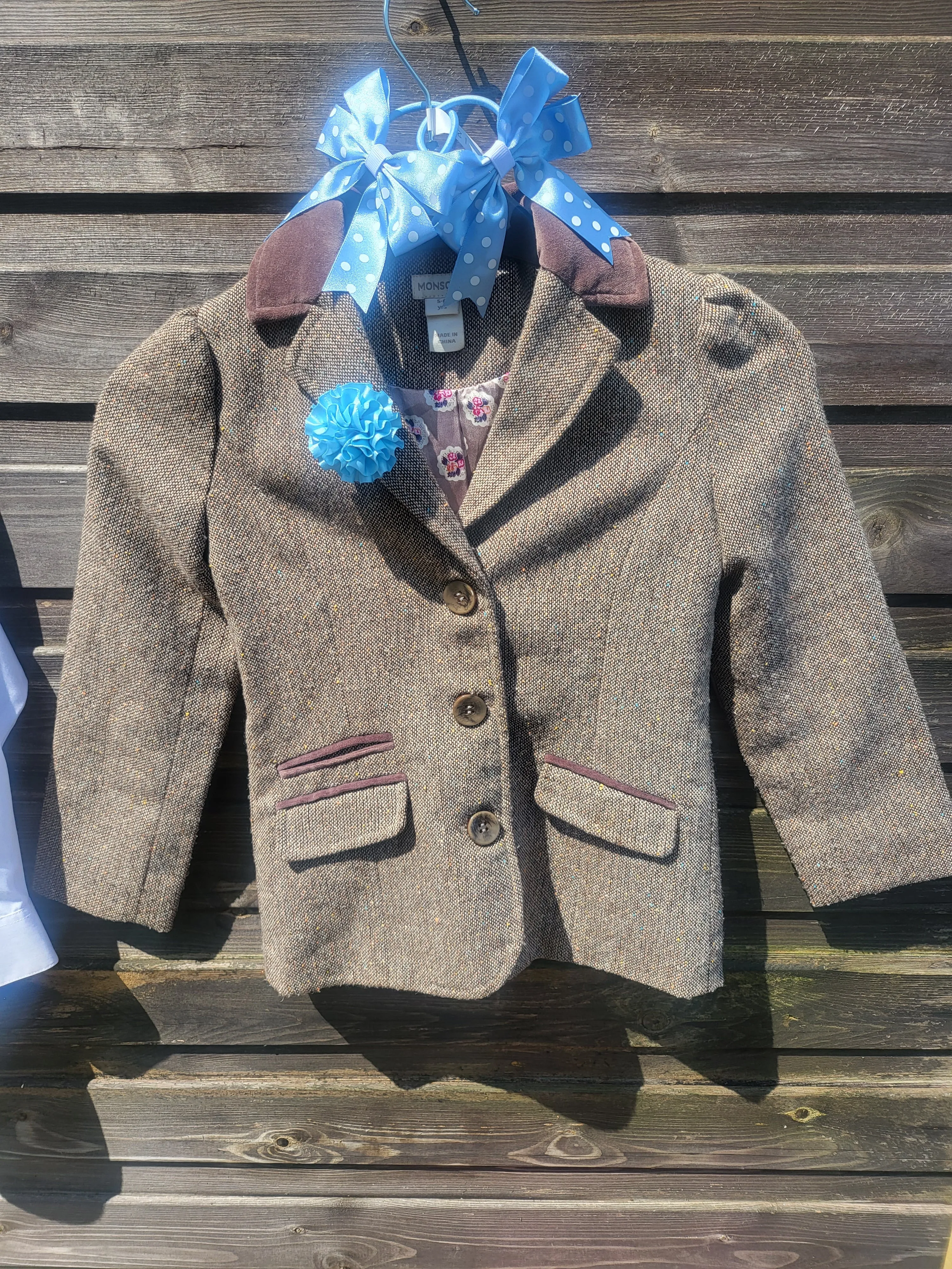 Showing Bundle, glittery brown tweed jacket, shirt and tie set, age 6