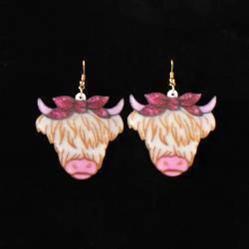 Silver Strike Multi Colored Glittery Fluffy Cow Earrings
