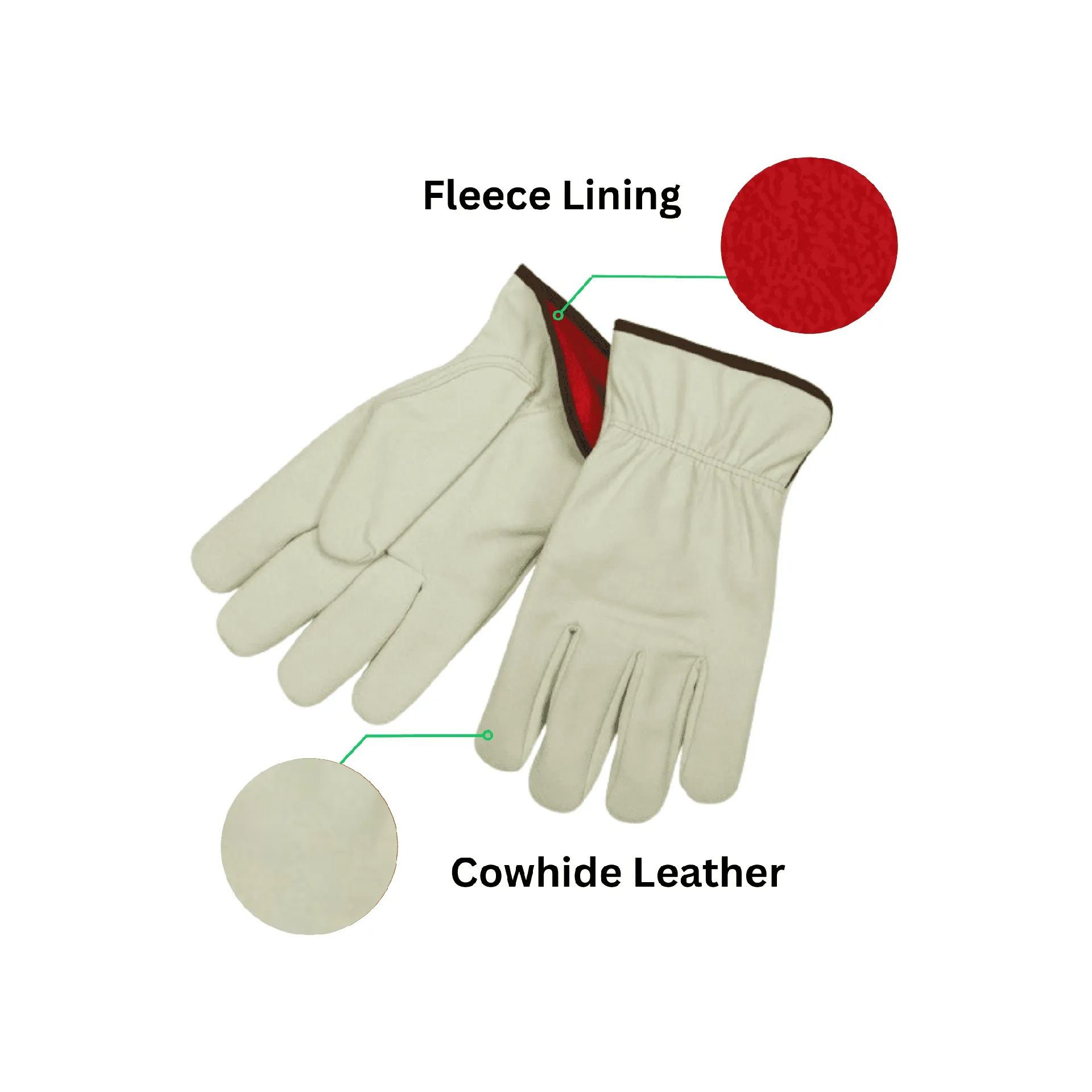 Single Pair - Standard Grade Cowhide Fleece Lined Driver Glove