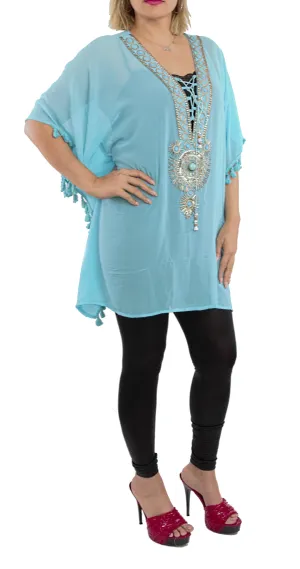 Sky Blue Color Short Kurti in Kaftan Style