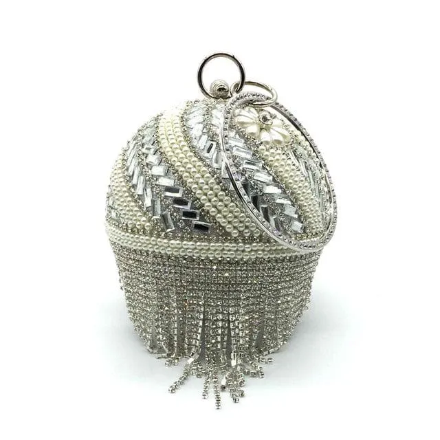 Sliver Diamonds Rhinestone Round Ball Mini Tassels Party Bags For Women