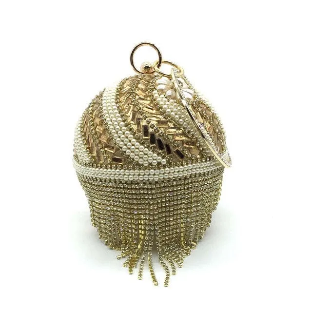 Sliver Diamonds Rhinestone Round Ball Mini Tassels Party Bags For Women