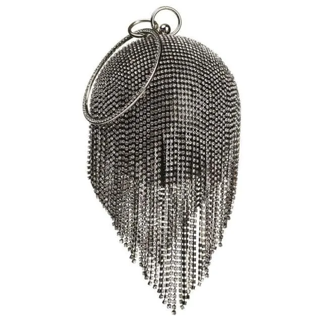 Sliver Diamonds Rhinestone Round Ball Mini Tassels Party Bags For Women