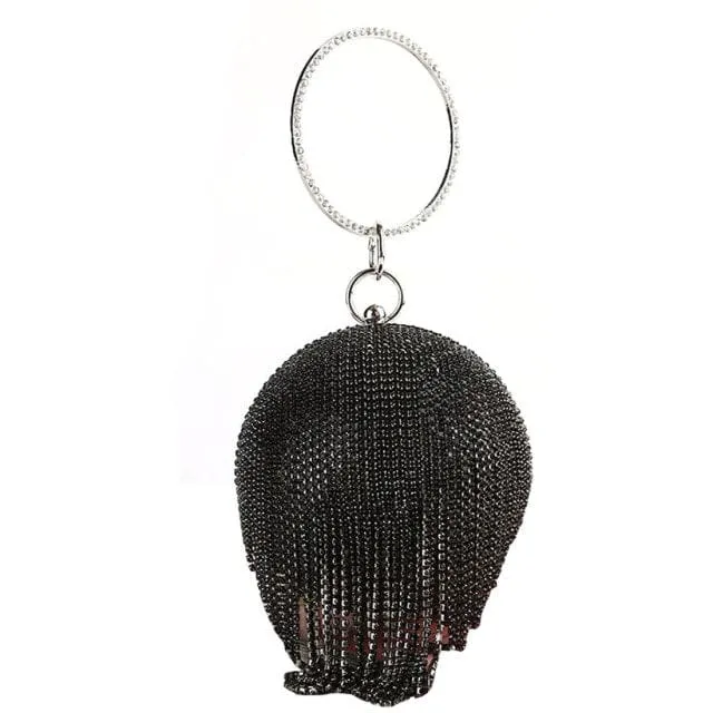 Sliver Diamonds Rhinestone Round Ball Mini Tassels Party Bags For Women