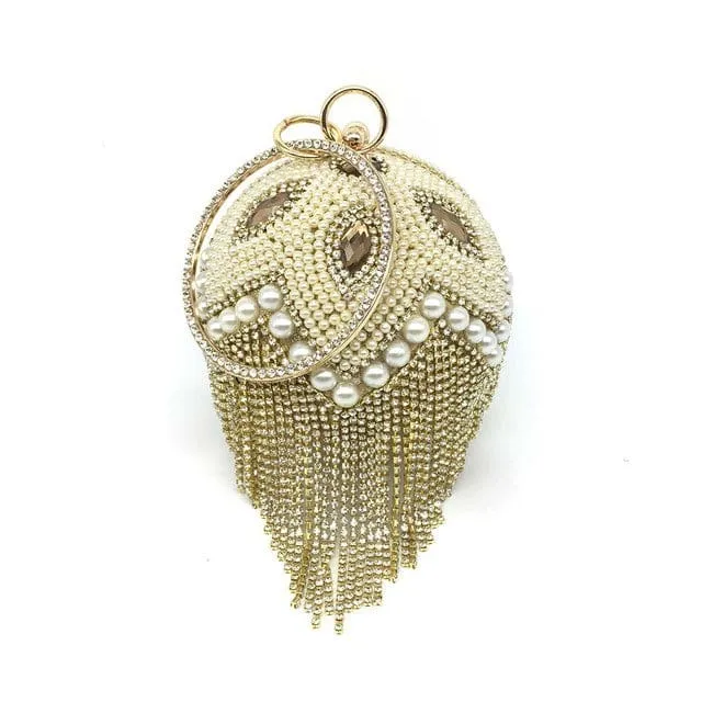 Sliver Diamonds Rhinestone Round Ball Mini Tassels Party Bags For Women