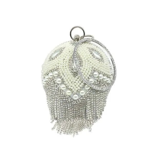 Sliver Diamonds Rhinestone Round Ball Mini Tassels Party Bags For Women