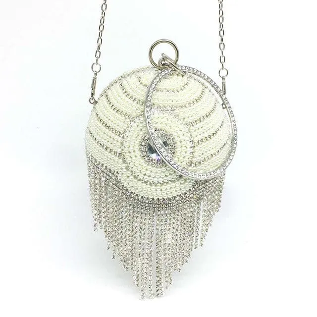Sliver Diamonds Rhinestone Round Ball Mini Tassels Party Bags For Women