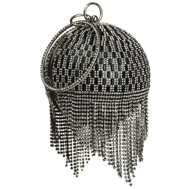 Sliver Diamonds Rhinestone Round Ball Mini Tassels Party Bags For Women