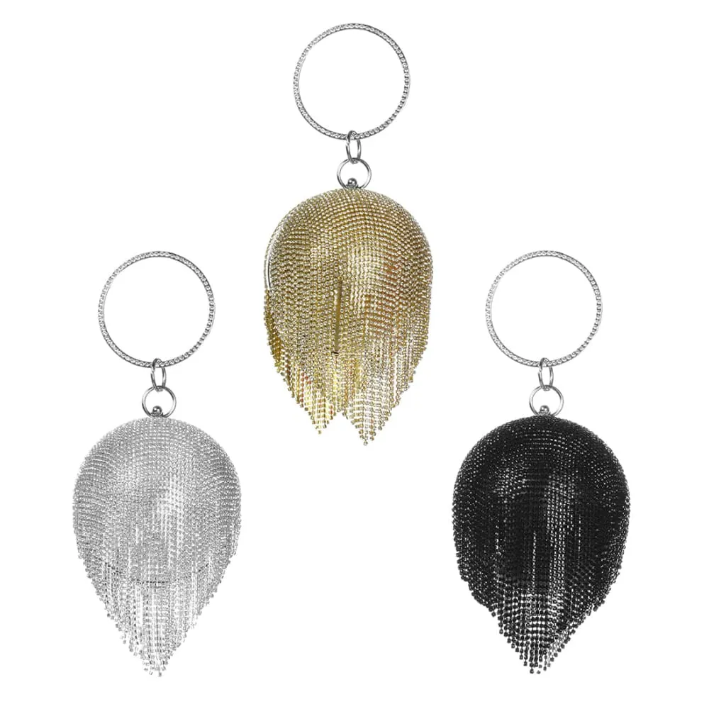 Sliver Diamonds Rhinestone Round Ball Mini Tassels Party Bags For Women