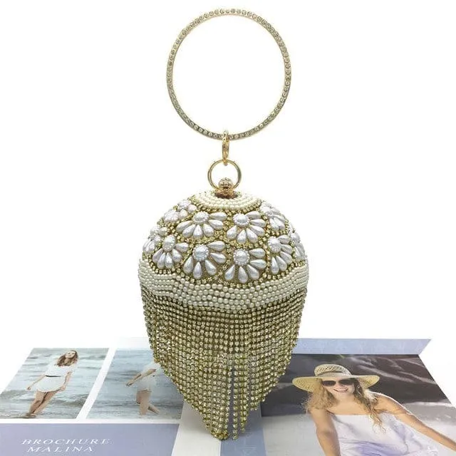 Sliver Diamonds Rhinestone Round Ball Mini Tassels Party Bags For Women