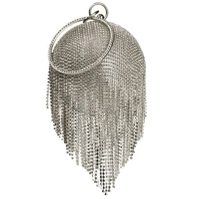 Sliver Diamonds Rhinestone Round Ball Mini Tassels Party Bags For Women