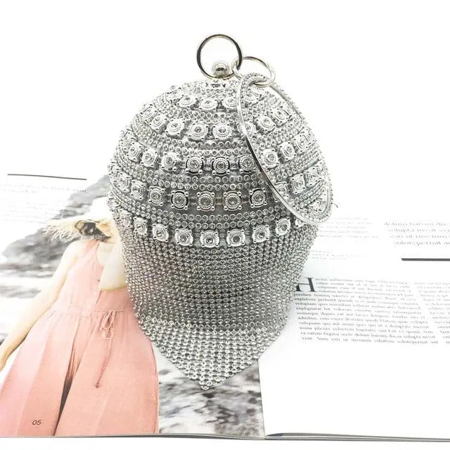 Sliver Diamonds Rhinestone Round Ball Mini Tassels Party Bags For Women
