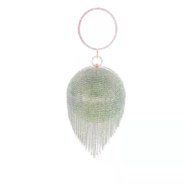 Sliver Diamonds Rhinestone Round Ball Mini Tassels Party Bags For Women