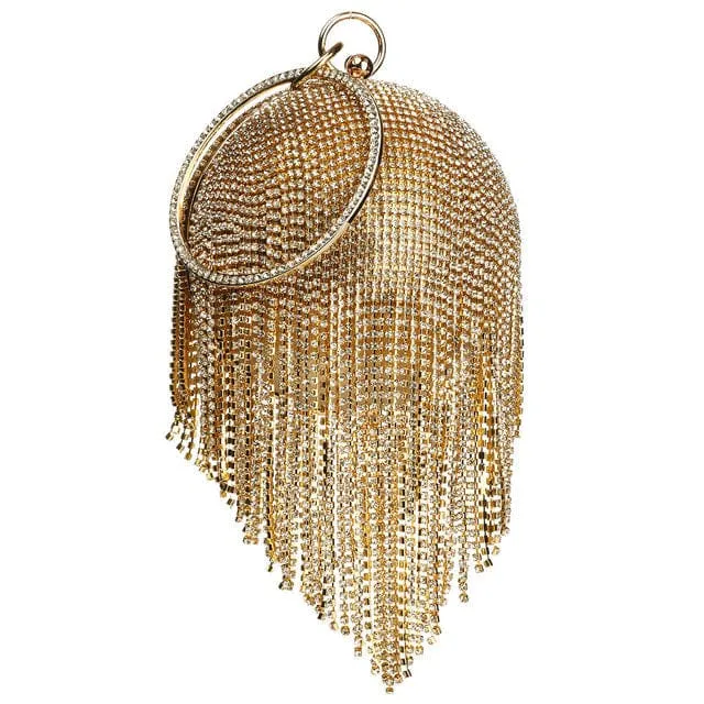 Sliver Diamonds Rhinestone Round Ball Mini Tassels Party Bags For Women