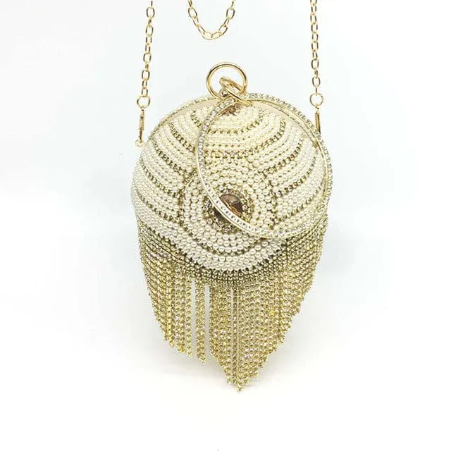 Sliver Diamonds Rhinestone Round Ball Mini Tassels Party Bags For Women