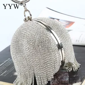 Sliver Diamonds Rhinestone Round Ball Mini Tassels Party Bags For Women
