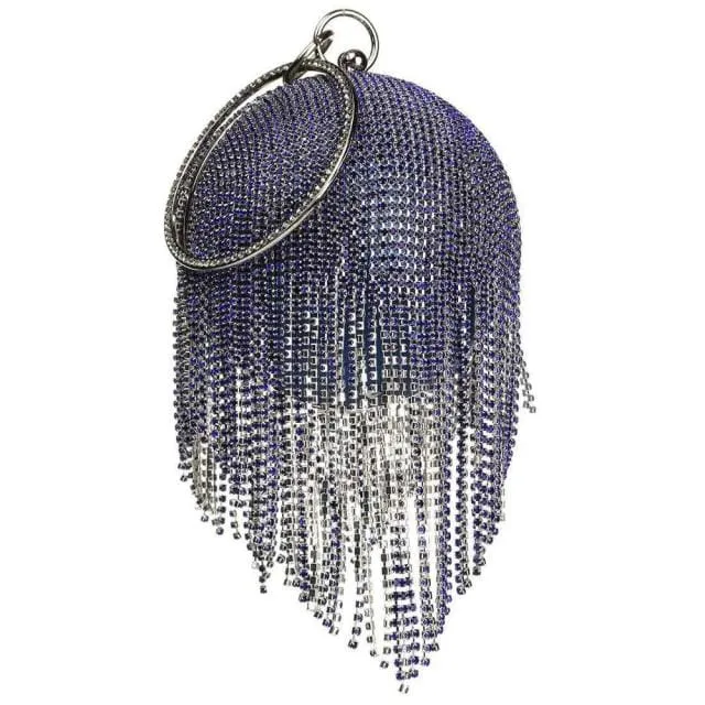 Sliver Diamonds Rhinestone Round Ball Mini Tassels Party Bags For Women