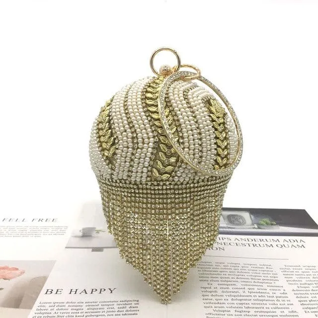 Sliver Diamonds Rhinestone Round Ball Mini Tassels Party Bags For Women