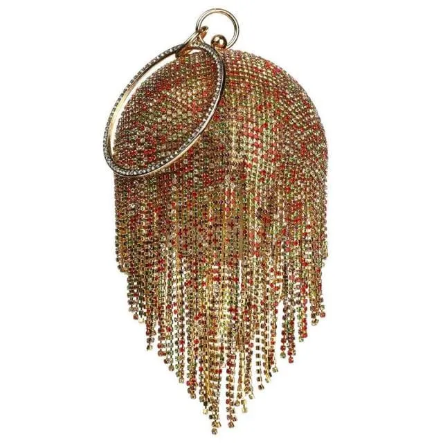 Sliver Diamonds Rhinestone Round Ball Mini Tassels Party Bags For Women