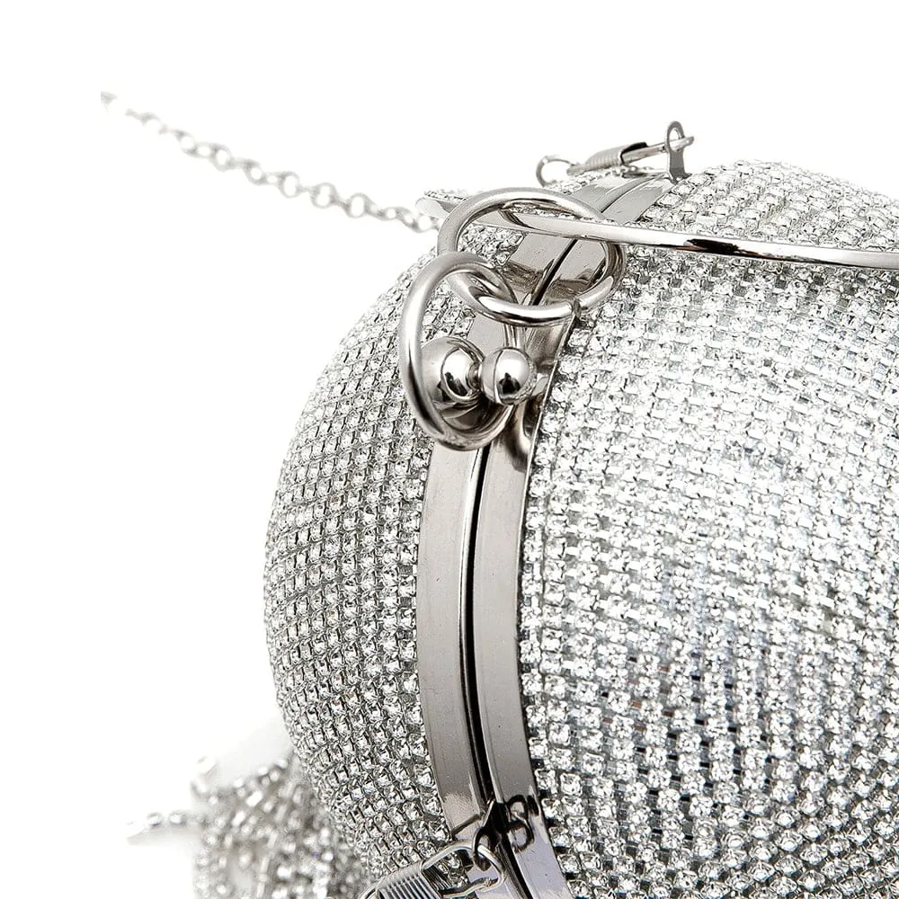 Sliver Diamonds Rhinestone Round Ball Mini Tassels Party Bags For Women