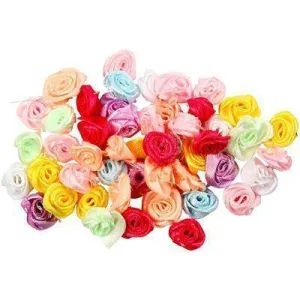 Small Satin Roses Hand Made Decoration Craft Card Making Embellishment x 50 Asst