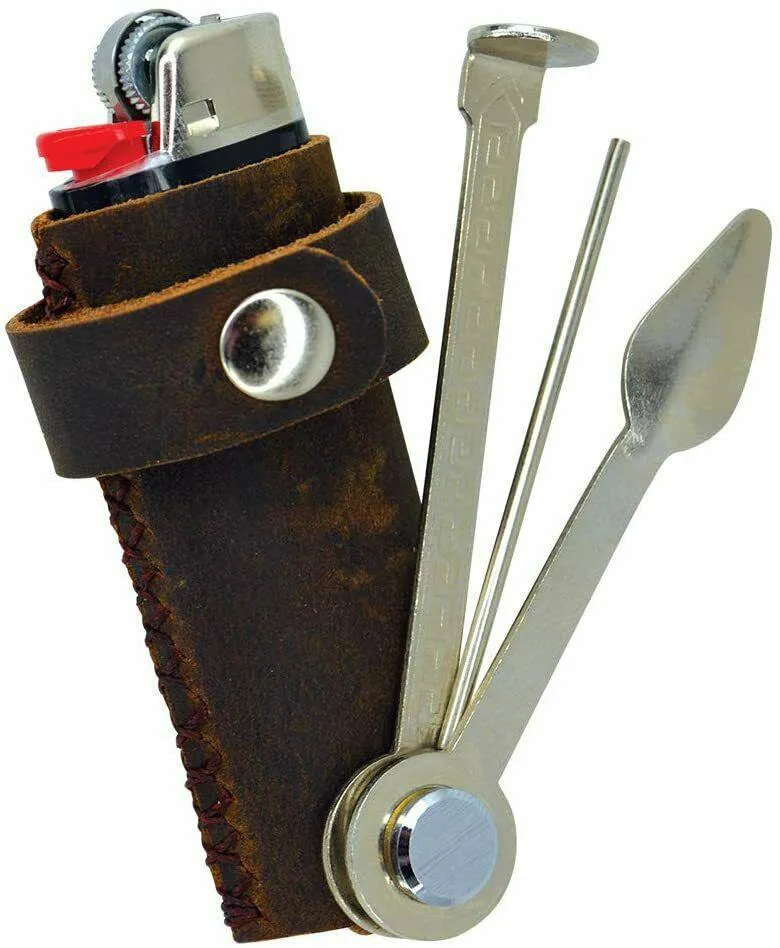 Smokezilla Real Genuine Leather Lighter Holder With Pipe Tools