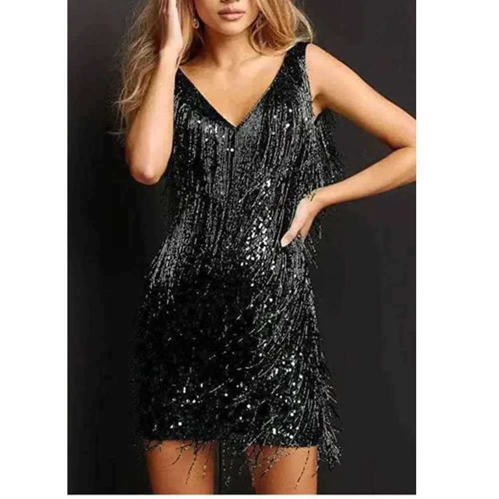 Sparkle Belle™ | Women's Sparkling Tassel Dress | Elegant Party Wear, Lightweight Fabric, Flattering Fit