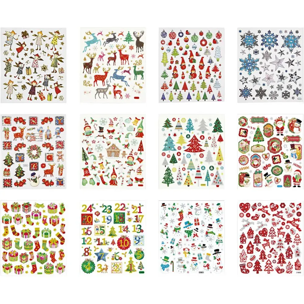 Sticker Booklets Self-Adhesive Christmas Assorted 12 Sheets Glitter Kids