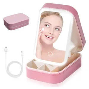 StitchesandTweed Travel Makeup Case with LED Light Up Mirror - Misty Rose