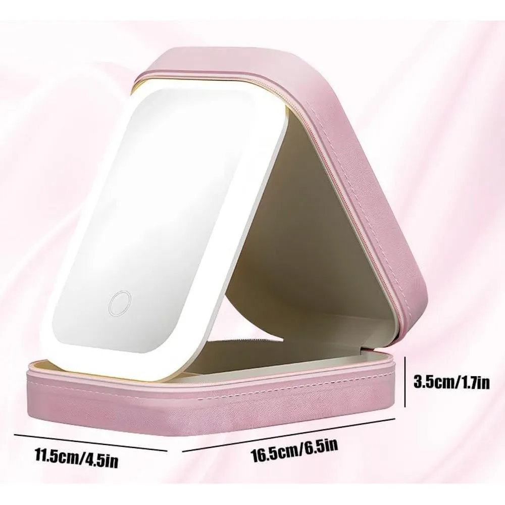 StitchesandTweed Travel Makeup Case with LED Light Up Mirror - Misty Rose