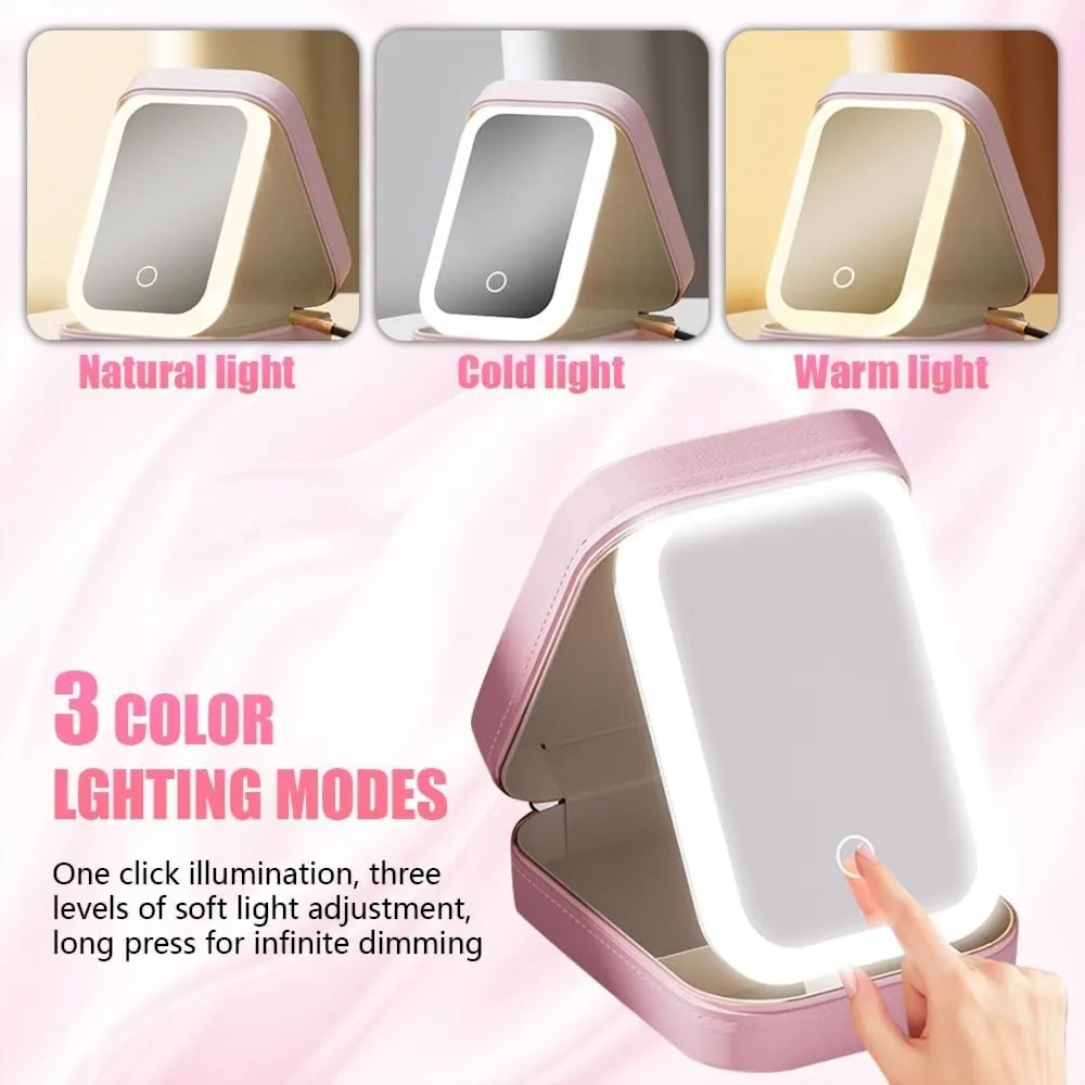 StitchesandTweed Travel Makeup Case with LED Light Up Mirror - Misty Rose