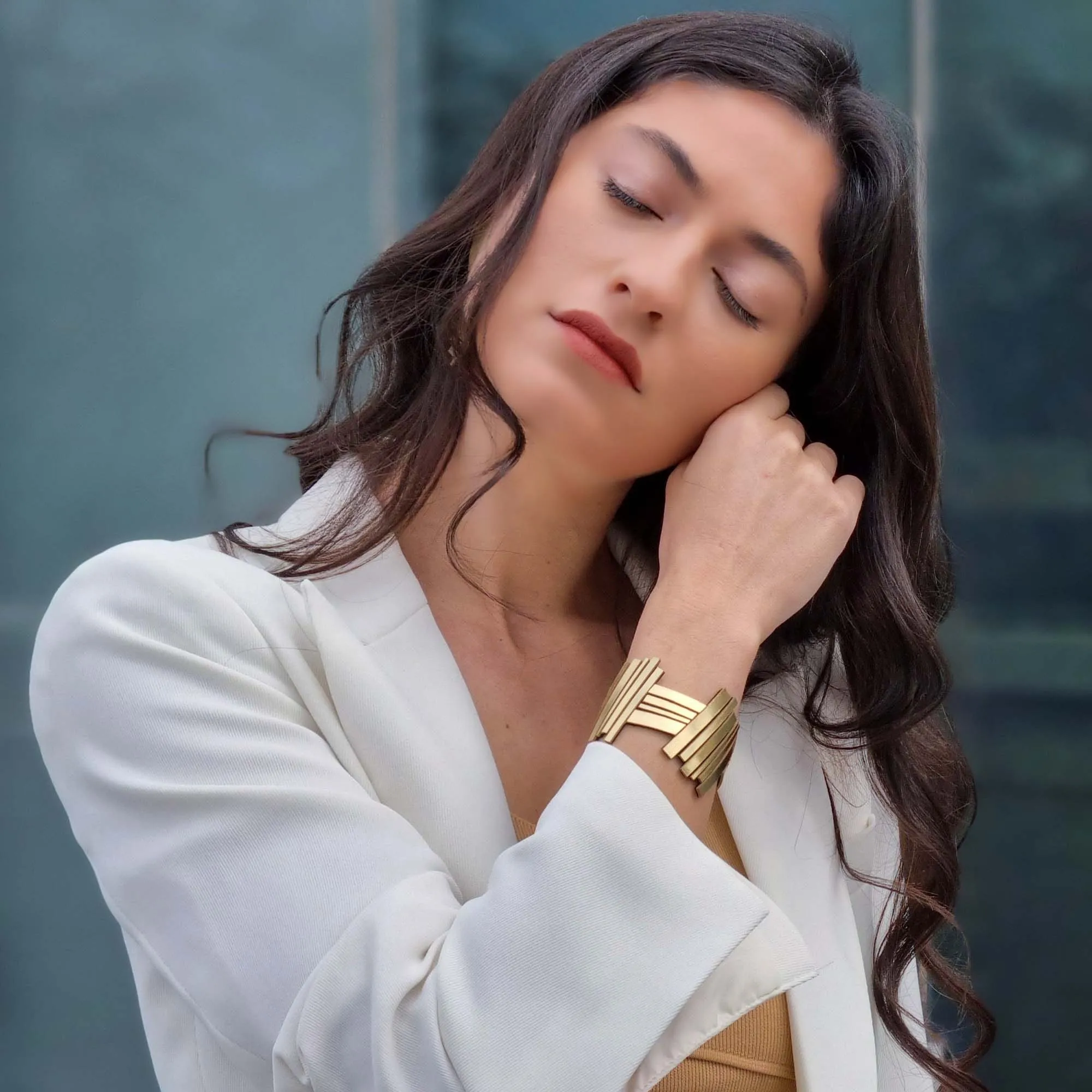 Stix Silver leather cuff bracelet