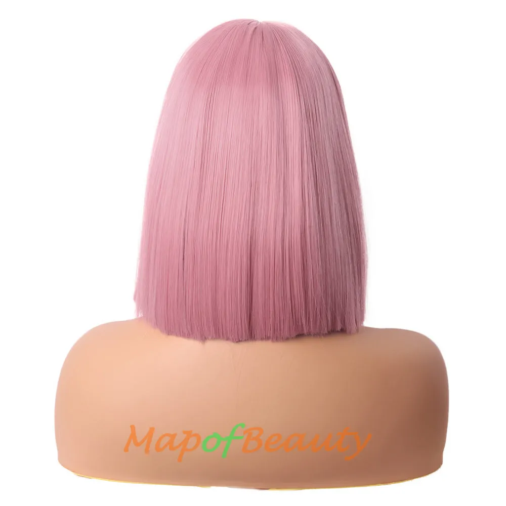 Straight Bob Wig With Flat Bangs Short Colorful Synthetic Hair For Cosplay Party