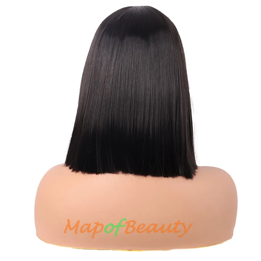 Straight Bob Wig With Flat Bangs Short Colorful Synthetic Hair For Cosplay Party