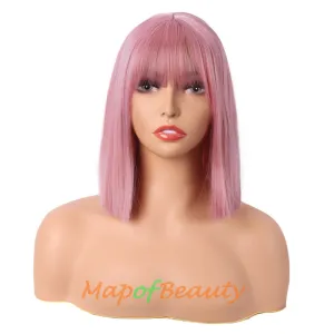 Straight Bob Wig With Flat Bangs Short Colorful Synthetic Hair For Cosplay Party