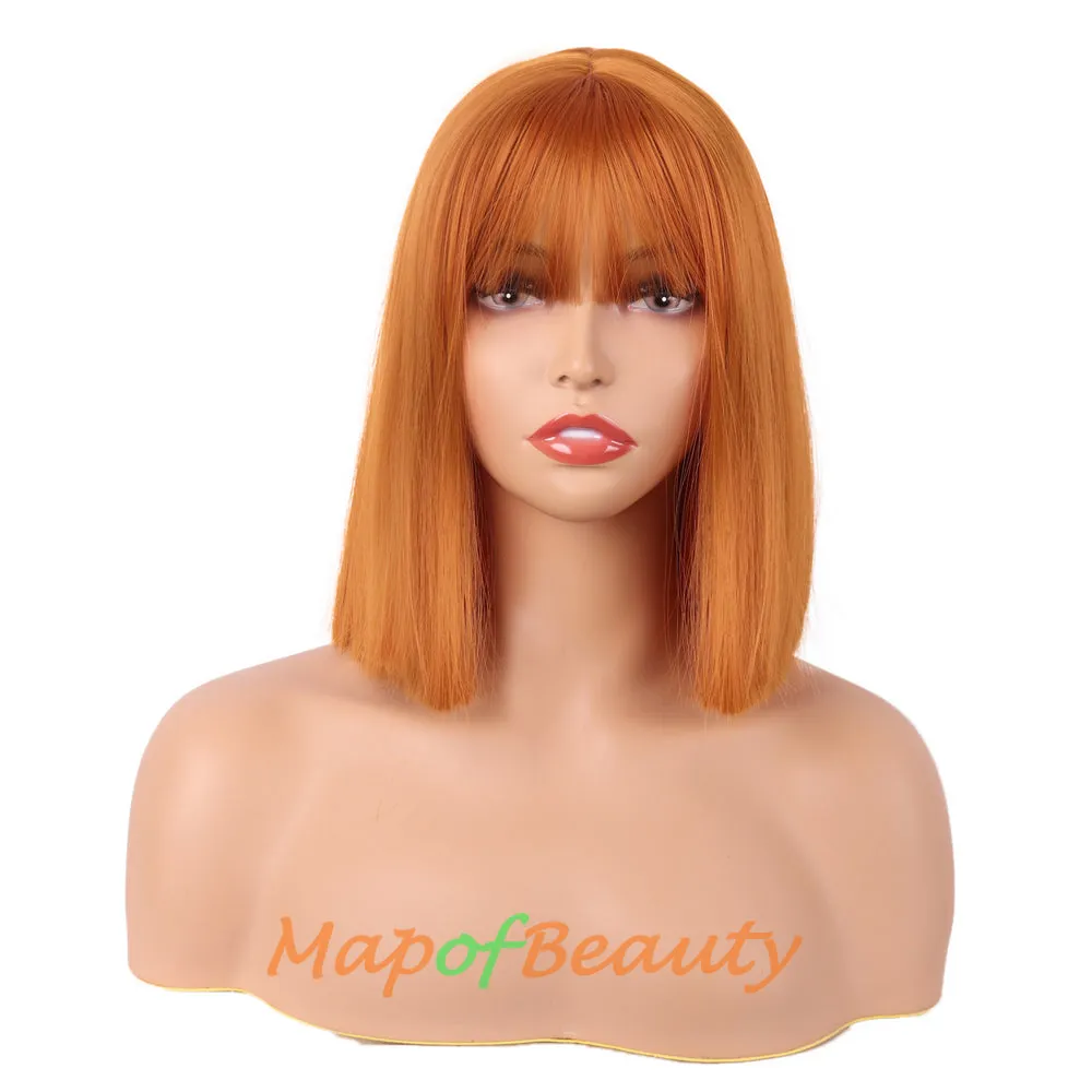 Straight Bob Wig With Flat Bangs Short Colorful Synthetic Hair For Cosplay Party