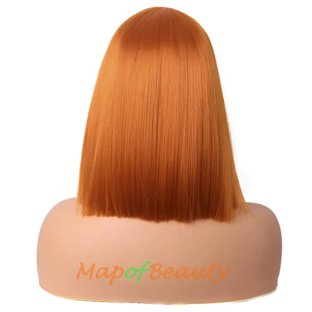 Straight Bob Wig With Flat Bangs Short Colorful Synthetic Hair For Cosplay Party