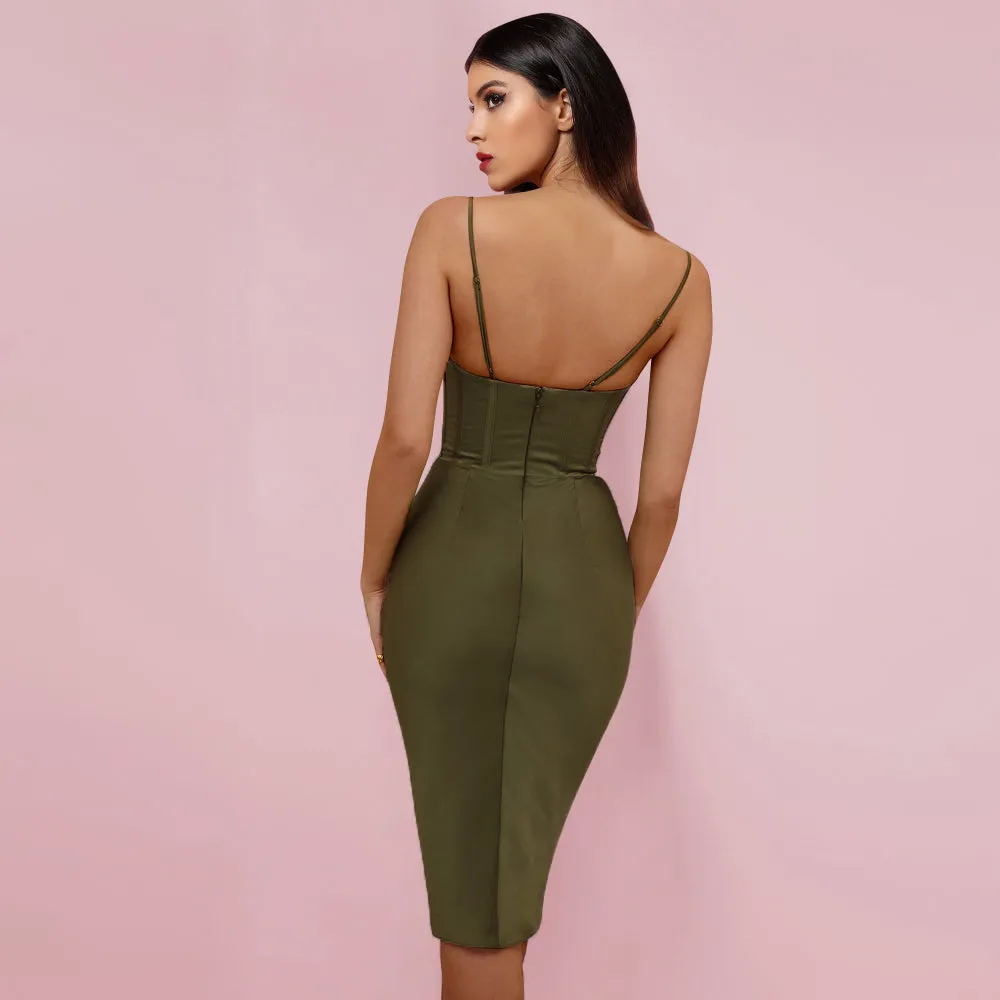 Strappy Sleeveless Striped Midi Bodycon Dress