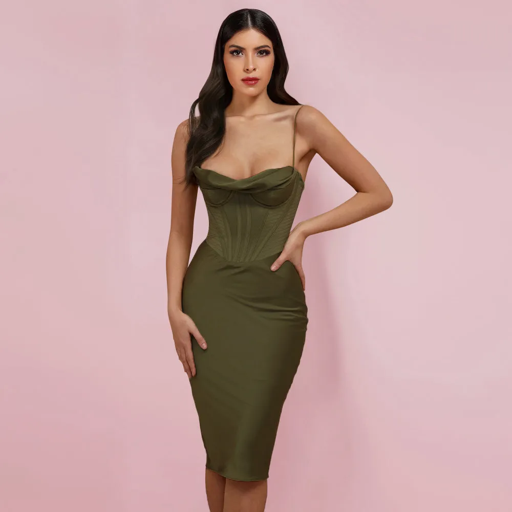 Strappy Sleeveless Striped Midi Bodycon Dress