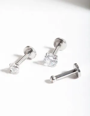 Surgical Steel Cubic Zirconia Flat Back Trio Pack