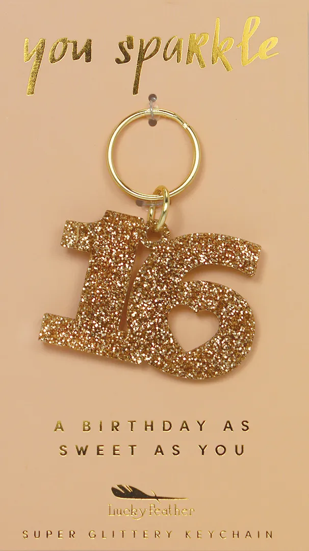 Sweet "16" Glitter Keychain