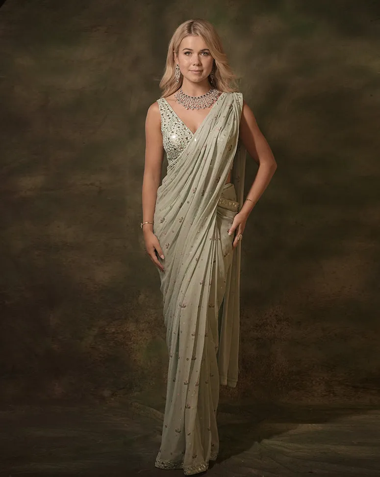 The Celadon Jacket Sari