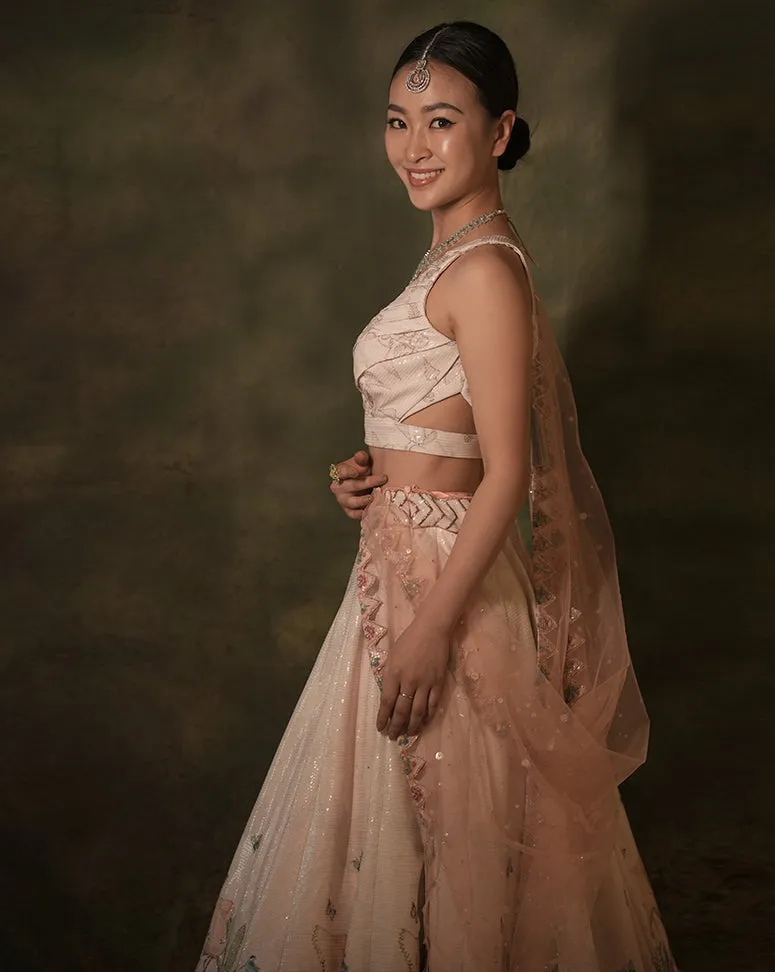 The Pink Floral Sequins Ombre Lehenga